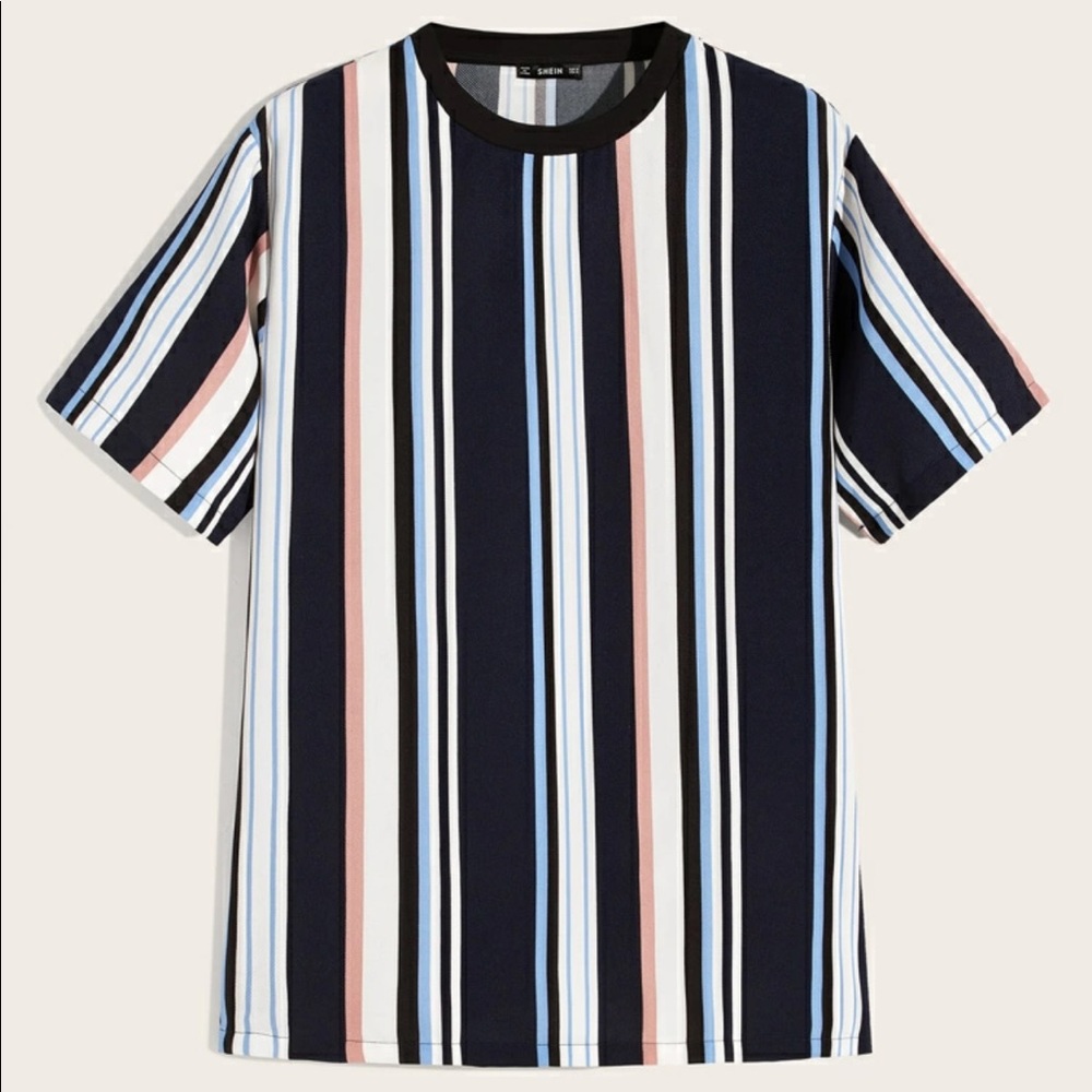 Guys Contrast Neck Striped Top